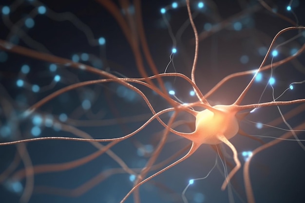 Levendige 3D illustratie van het biochemische proces van zenuwimpulsen