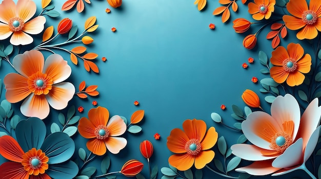 Levendige 3D-papierbloemen op een blauwe achtergrond
