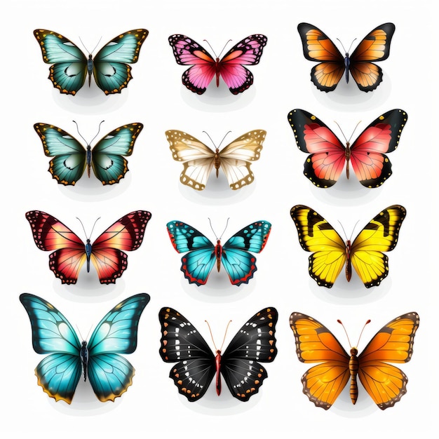Levendige 3D-realistische vlinders met kleurrijke patronen