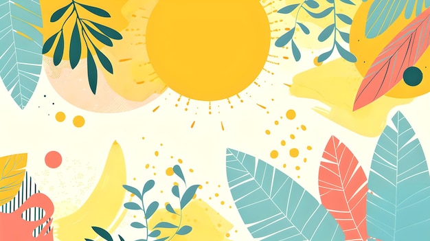 Foto levendige abstracte zomer scène met zon en gebladerte kleurrijke natuur illustratie moderne platte ontwerp perfect voor seizoensgebonden thema's ai