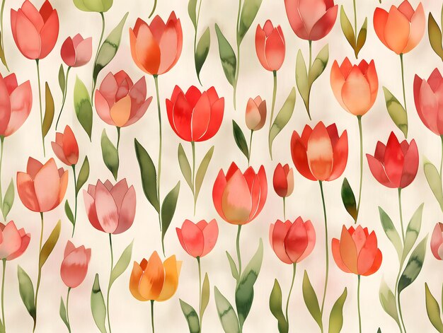 Foto levendige aquarelillustratie van rode tulpen met groene bladeren