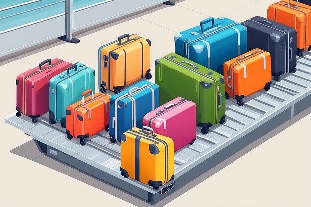 Levendige bagagecollectie Kleurrijke koffers op de transportband op de luchthaven