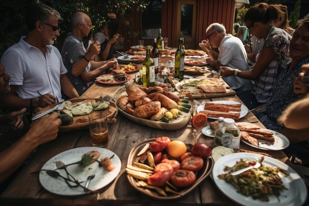 Levendige barbecue met vrienden rond de grill generatieve IA