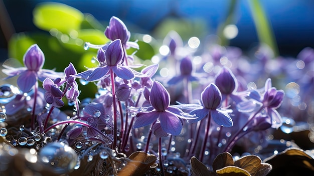 Levendige bloemen bloeien in een zonlicht veld