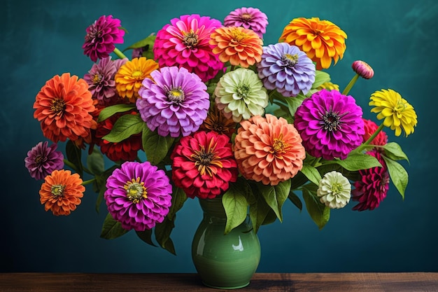 Levendige bloemen boeiende boeketten van kleurrijke zinna-bloemen in een boeiende opstelling