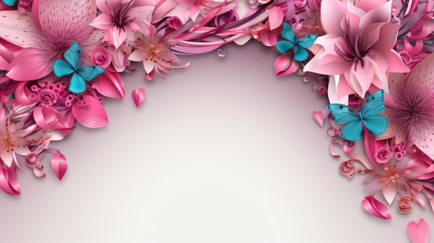 levendige bloemenachtergrond met een prominent roze lint in het midden