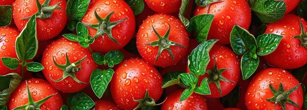 Levendige close-up van verse rijpe rode tomaten met waterdruppels verse tomatenachtergrond