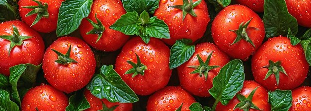 Levendige close-up van verse rijpe rode tomaten met waterdruppels verse tomatenachtergrond