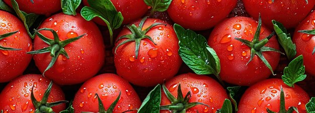 Levendige close-up van verse rijpe rode tomaten met waterdruppels verse tomatenachtergrond