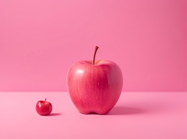 Levendige contrasten Opvallende rode appel te midden van een zee van roze geschilderde appels