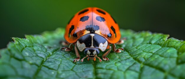 Levendige details van een lieveheersbeest op een macrofoto van een blad