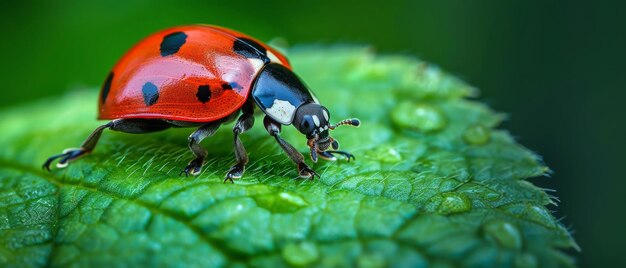 Levendige details van een lieveheersbeest op een macrofoto van een blad