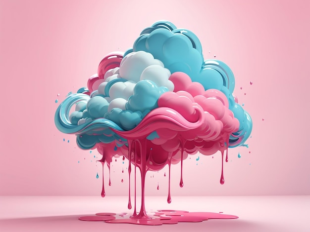 Levendige druipende roze wolk creatieve minimalistische kunst