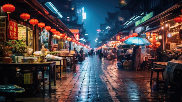 Levendige en bruisende nachtmarktstraat in China