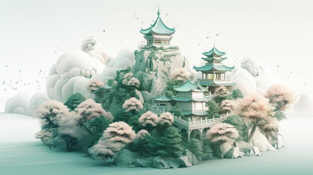 Levendige en levendige 3D Chinese illustratie generatieve ai