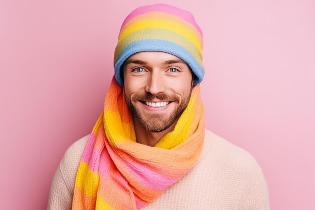 Foto levendige en zelfverzekerde een stijlvolle homoseksuele man pronkt met lgbtq trots in studio portret