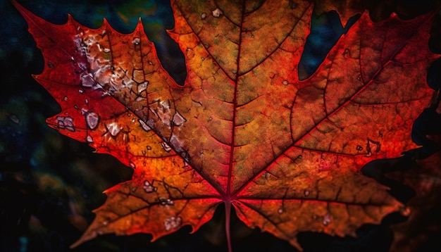 Levendige esdoornbladdruppels in herfstwater gegenereerd door AI