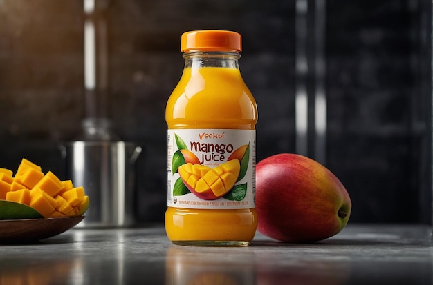 Foto levendige foto van bottle of mango juice