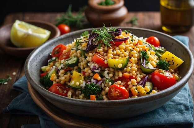 Foto levendige foto van gegrilde groente israëlische couscous