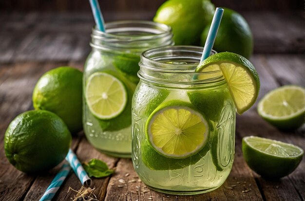 levendige foto van Limeade in Mason Jar met Stra