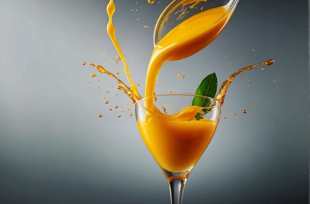 Foto levendige foto van mango juice pouring elegance