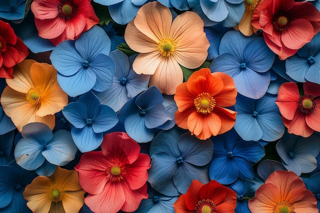 Levendige gekleurde bloemblaadjes bloeien op de achtergrond van de natuur