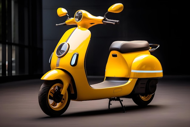 Levendige gele retro-scooter in een moderne omgeving