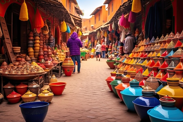 Levendige geneugten die de kleurrijke marktplaats van Marrakesh verkennen