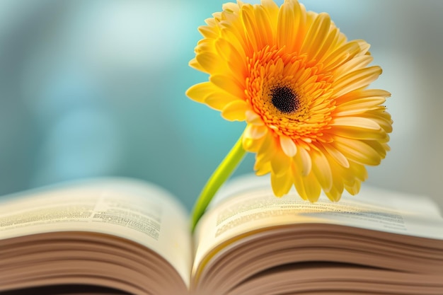 Levendige gerbera bloem daisy op een open boek