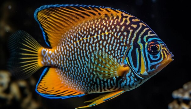 Foto levendige gestreepte konijnvissen zwemmen in kleurrijk koraalrif gegenereerd door ai