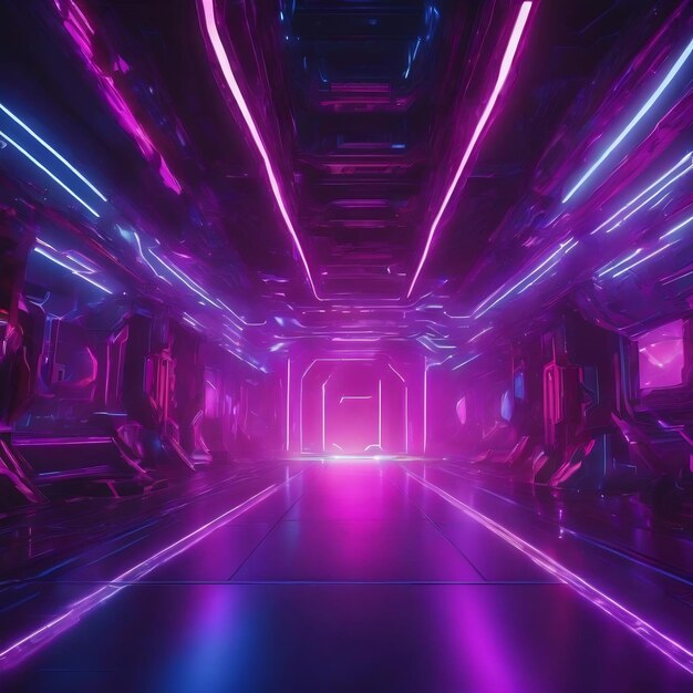 Foto levendige gloeiende paarse en blauwe neon laser op een futuristische sci-fi stage generatieve ai