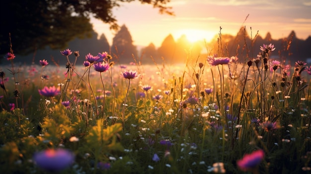 levendige groei van wilde bloemen op onbebouwde weiden