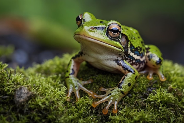 Foto levendige groene kikker op mos