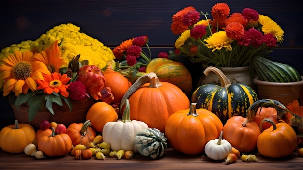 Levendige herfstfeest Heldere achtergrond versierd met Thanksgiving-elementen