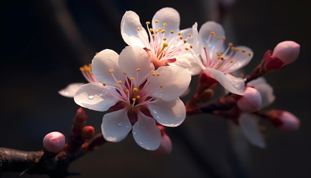 Levendige kersenbloesems bloeien en tonen de schoonheid van de natuur in de lente, gegenereerd door kunstmatige intelligentie.
