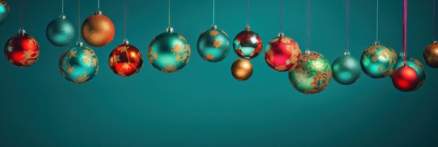 Levendige kerstballen banner met kopie ruimte