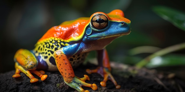 Levendige kikker genesteld tussen gebladerte in het bos Generatieve AI