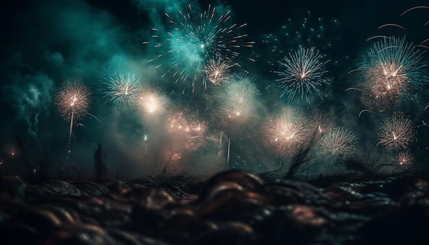 Levendige kleuren ontsteken de nachtelijke hemel in de generatieve AI van Fourth of July