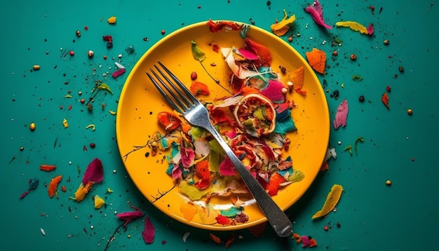 Foto levendige kleuren sieren het gastronomische feestbord dat door ai is gegenereerd