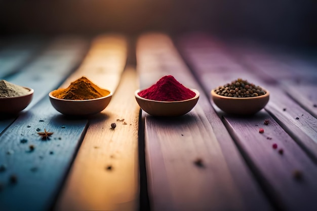 Foto levendige kleuren van specerijen in een rij gegenereerd