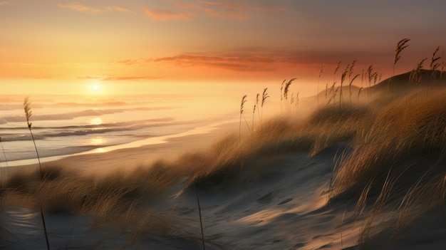 Levendige kustlandschappen een strand met gras in de stijl van Jessica Rossier