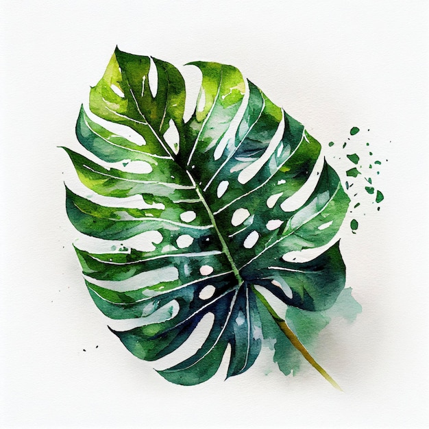 Levendige Monstera blad aquarel op witte achtergrond