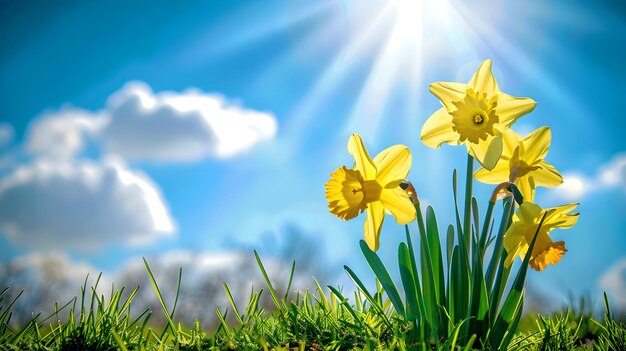 Levendige narcissen die zich in het zonlicht genieten op een lentedag Natuurlijke schoonheid Ideaal voor achtergrondgebruik Vers, helder en opbeurende thema AI