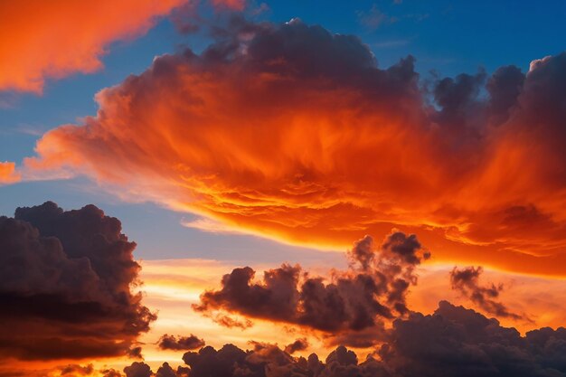 Levendige oranje tinten verlichten de wolken aan de zonsondergang