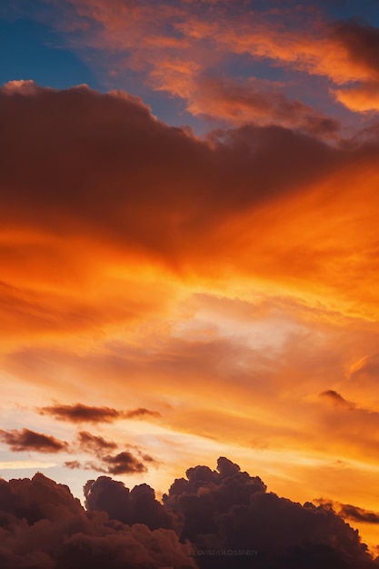 Levendige oranje tinten verlichten de wolken aan de zonsondergang