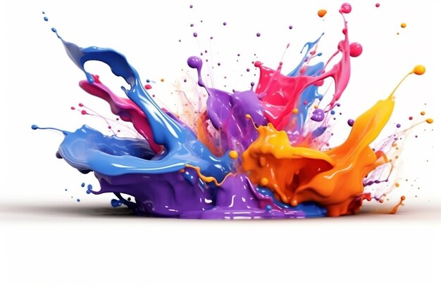 Levendige Paint Splash op witte achtergrond Kleurrijke artistieke expressie en creativiteit Generatieve AI