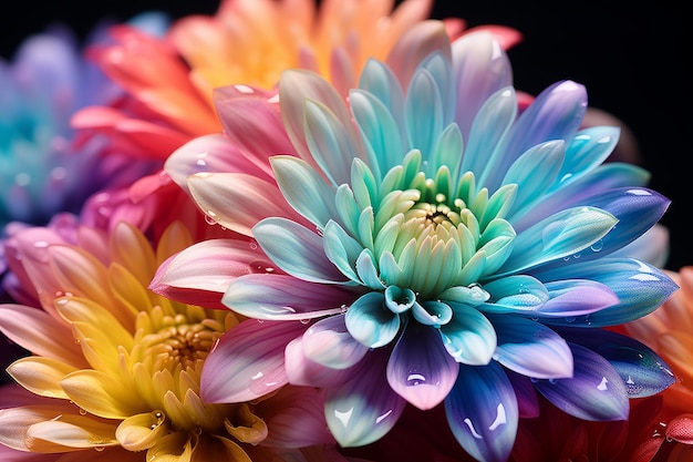 Levendige regenboogchrysantheem Een close-up van de prachtige kleuren van de natuur op een grijs doek