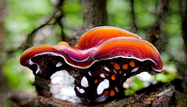 Foto levendige reishi-paddenstoel in het bos vers voedsel