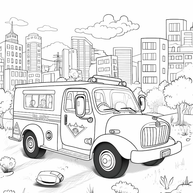 Levendige Responder Kinderkleurboek Geanimeerde ambulancewagen zonder schaduw