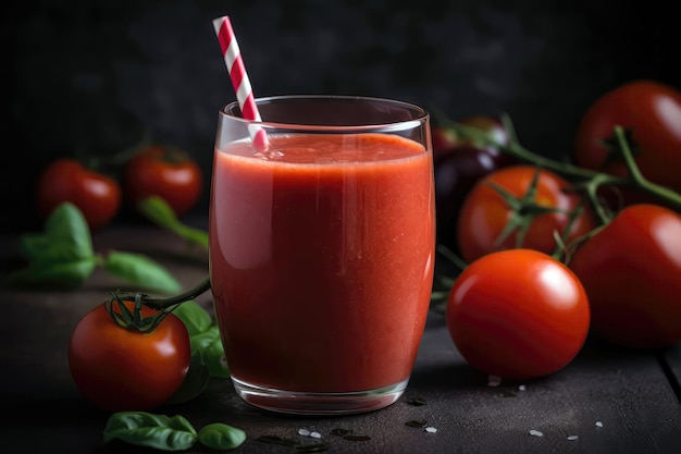 Levendige Rode Tomatensmoothie In Helder Glas Met Rietje Generatieve AI